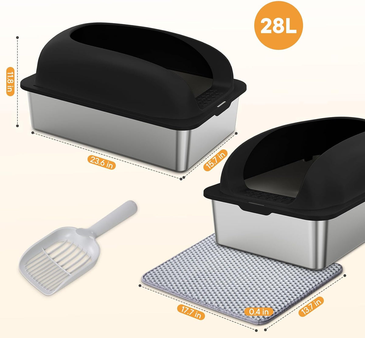 Stainless Steel Cat Litter Box, Large Metal Litter Boxes High Sides