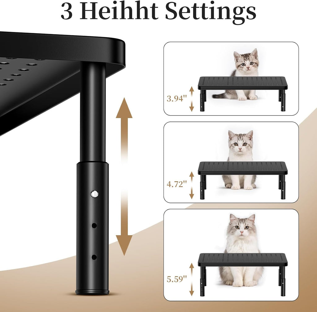 Adjustable Automatic Cat Feeder Stand - Elevated Cat Feeder Stand with 3 Height Settings, Fits Most Automatic Feeders & Tradition Bowls, Raised Pet Feeding Table Station for Cats & Small Dogs - Black