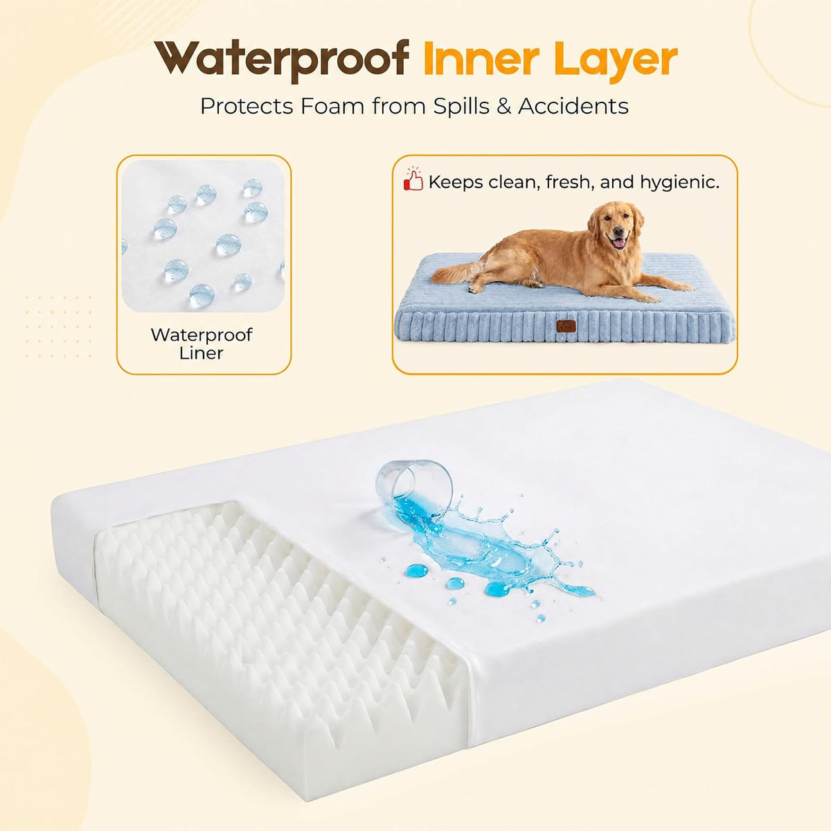 Orthopedic Dog Bed for XL Dog, Waterproof Washable Pet Bed for Crate