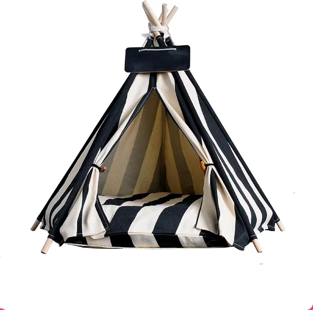 Cat Teepee Tent Bed,Outdoor Indoor Dog House,Portable Washable Pet Tent for Small Dogs with Cushion,Inside Pet Teepee for Small Medium Animals (White&Black, M)