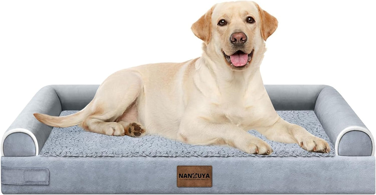 NANUYA Orthopedic Dog Bed for Large Dogs, 38 x 25 Inch, Light Grey
