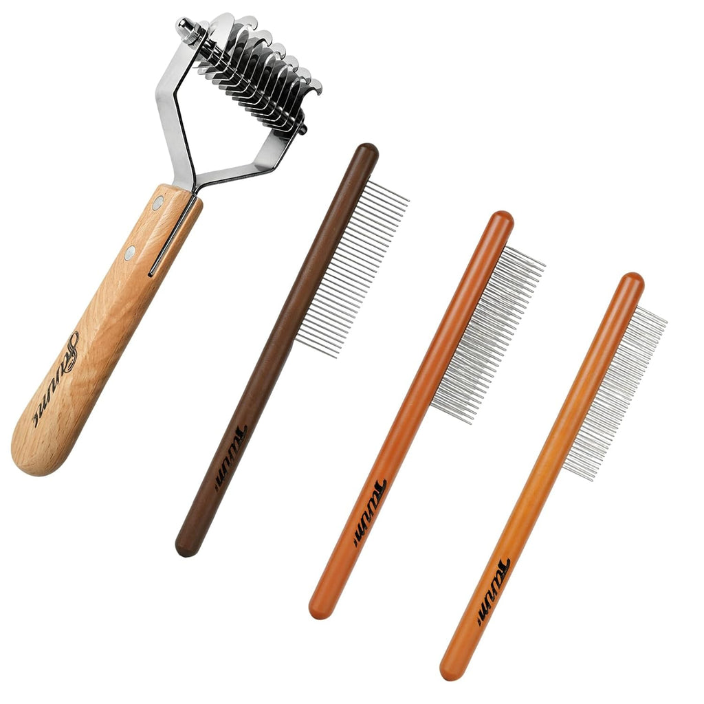 4PCS Pet Grooming Kit Dog Brush Cat Brush Dog Grooming Supplies with Slicker Brush Dematting Comb Flea Comb & Metal Comb Deshedding Dog Brush Cat Brushes for Indoor Cats for Dogs