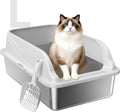 High-Sided Stainless Steel XL Cat Litter Box for Cats | High-sided design prevents urine leakage. Non-stick and easy to clean. Includes scoop.