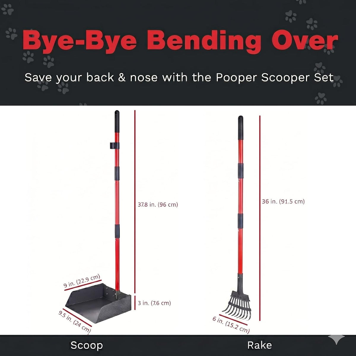Metal Pooper Scooper for Dogs with Heavy Duty Long Handle Rake & XL Tray