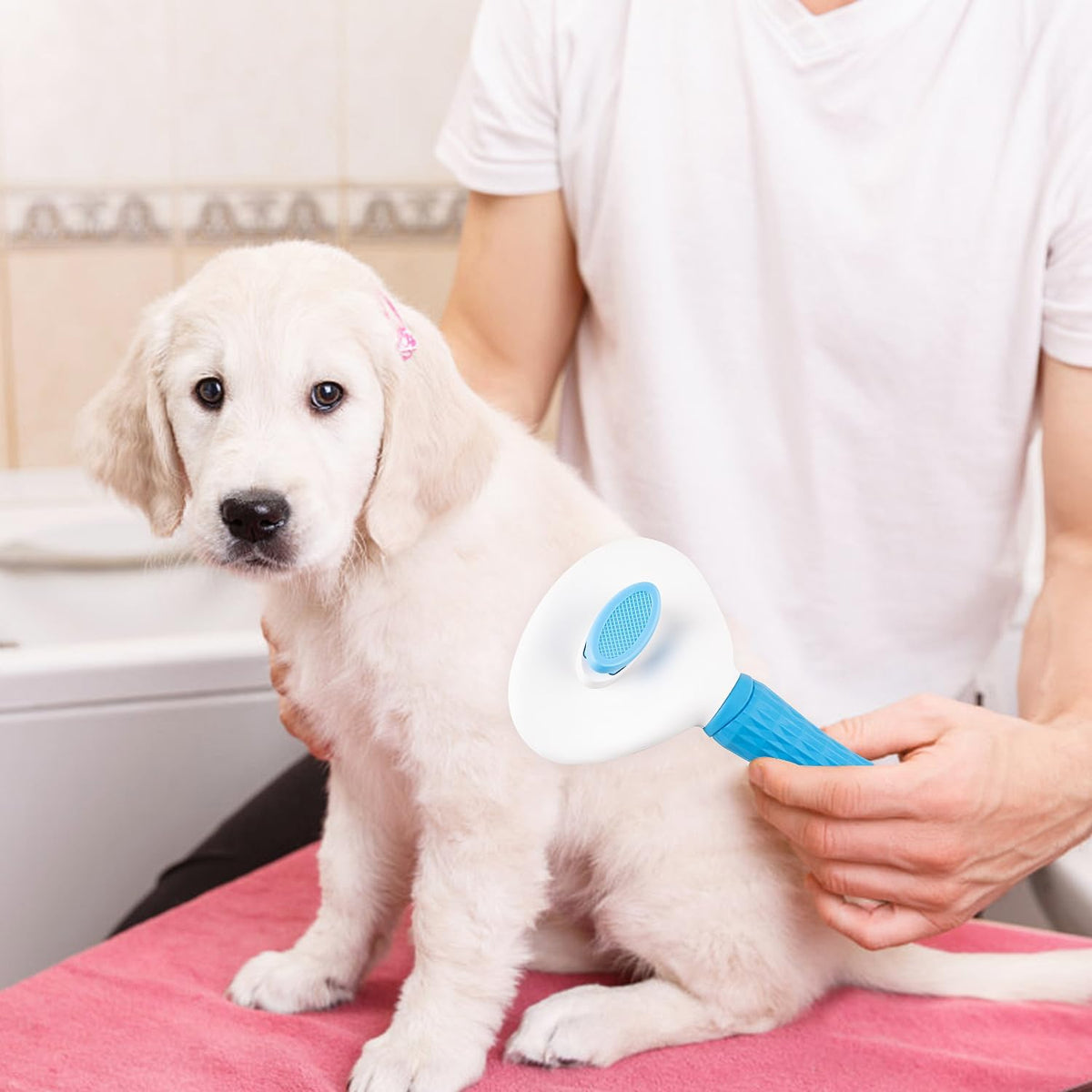 Depets Self Cleaning Slicker Brush, Dog Cat Bunny Pet Grooming Shedding Brush - Easy to Remove Loose Undercoat, Pet Massaging Tool Suitable for Pets with Long or Short Hair 