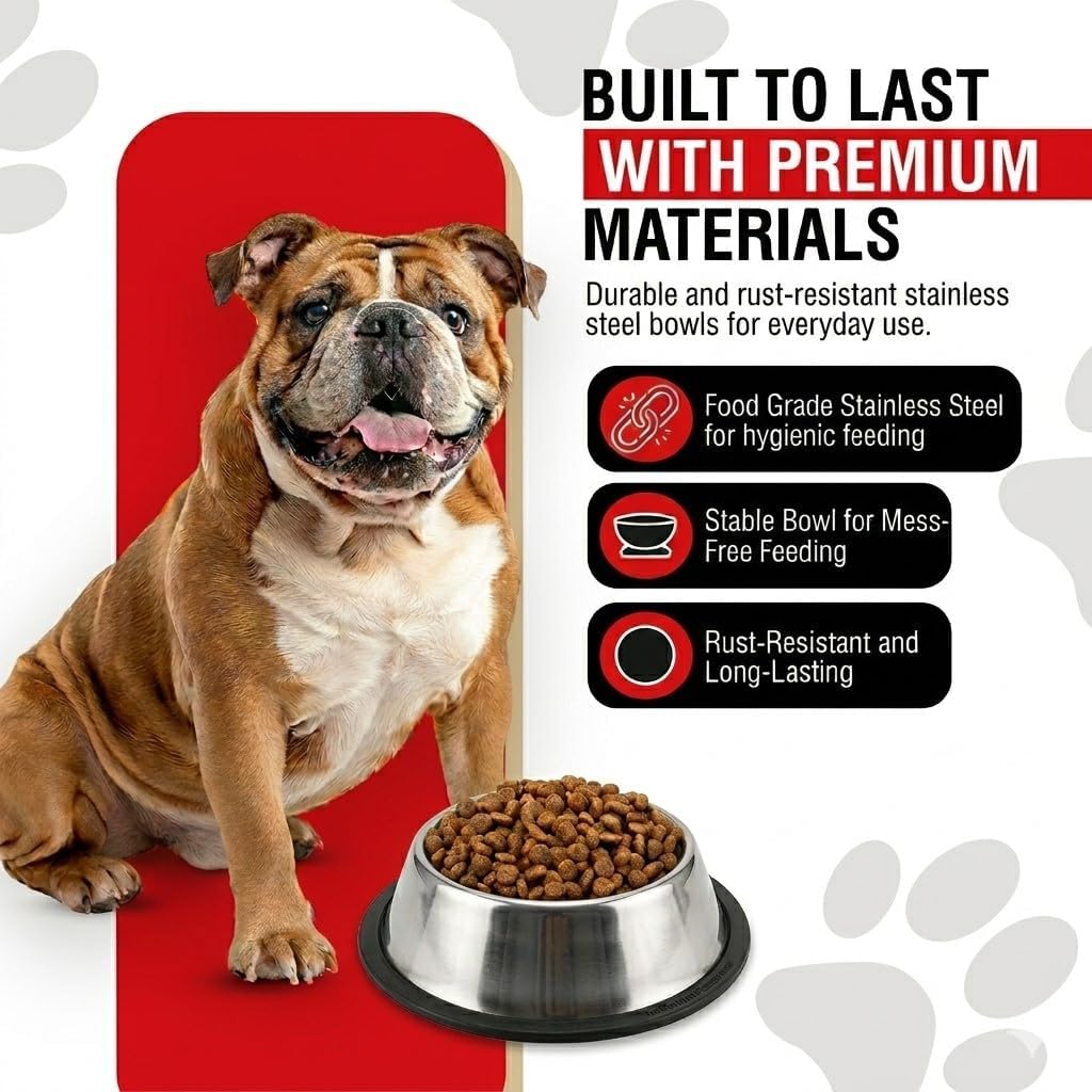 Loving Pets Stainless Steel Non-Tip Dog Bowl – Heavy Duty No Spill Dog Bowl with Removable Rubber Base – Durable, Non-Skid Stainless Steel Dog Food Bowl & Dog Water 