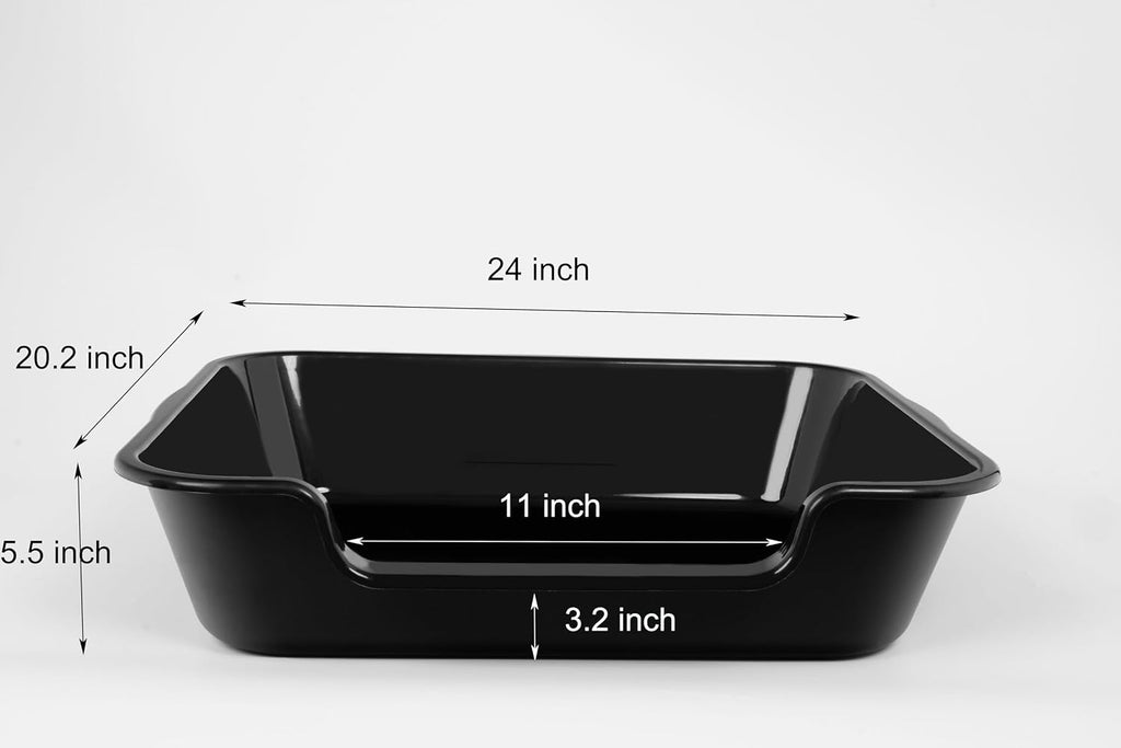 Extra Large Low Entry ABS Cat Litter Box, Black, 24" L x 20" W, 2 Pack | Durable low entry litter box, non-stick, odor-free, ideal for seniors, kittens, rabbits, large cats and multi-pet homes.