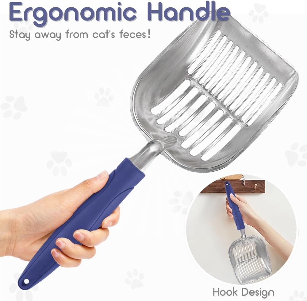 Showvigor Cat Litter Scoop, Metal Cat Scooper, Plastic Handle Scoop, Sifting Shovel – Heavy Duty Aluminum Alloy Litter Box Scoop with Deep Mesh, Design for Easy Waste Removal and Cleaning(Deep Blue)