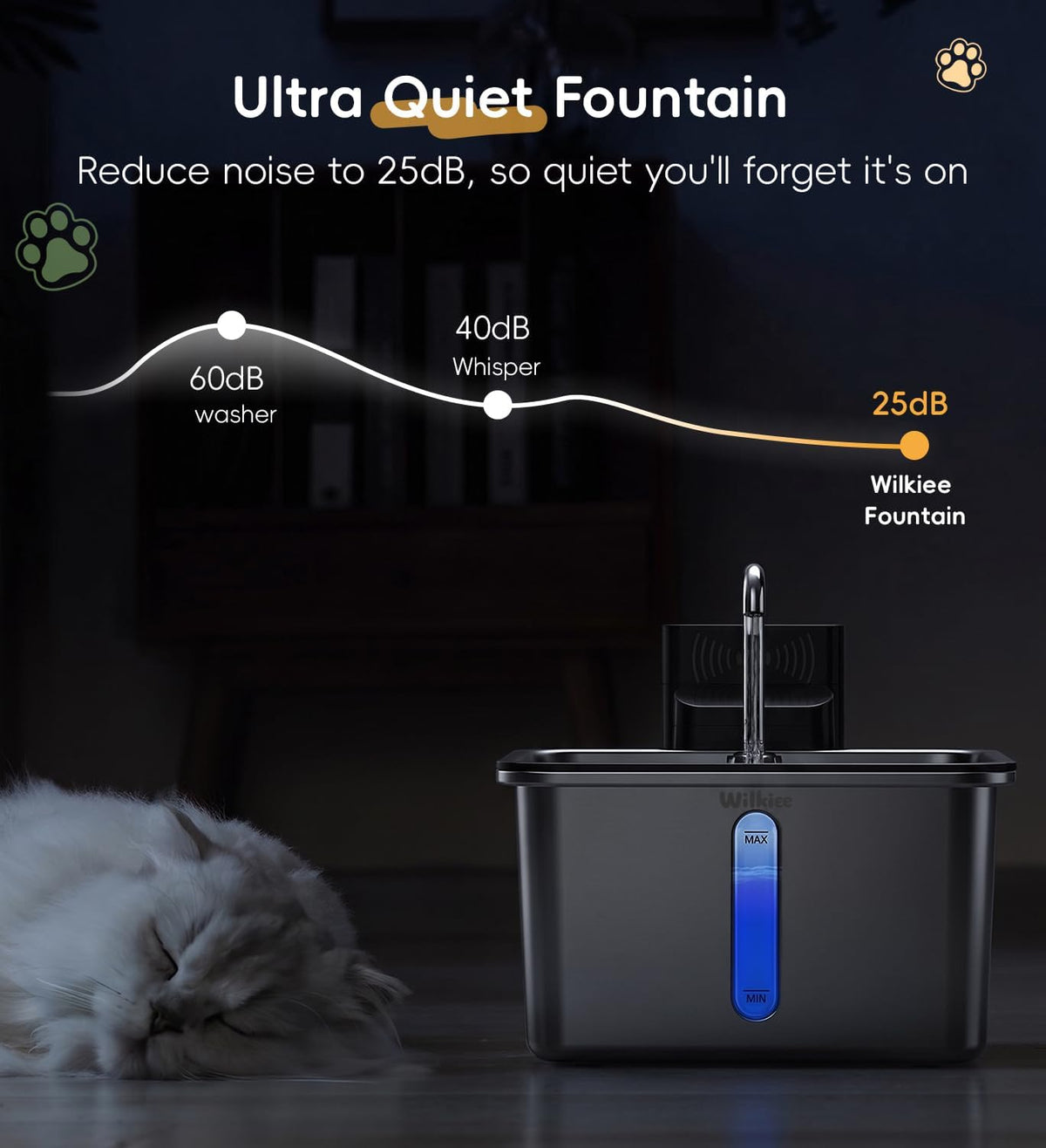Cat Water Fountain Stainless Steel, 135oz/4L Cordless Pet Fountain for Cat