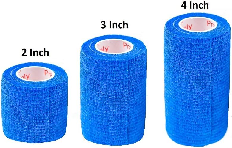 Vet Wrap Tape (Blue) (2 Pack) (3 Inch x 15 feet) Self Adhesive Adherent Adhering Cohesive Flex Self Stick Bandage Grip Roll Dog Cat Pet Horse