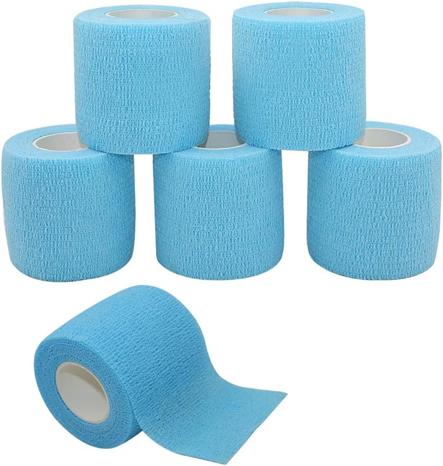 [6 Pack-2" x5Yards] MINGYUE Self Adhesive Bandage Wrap,Athletic Tape,Sports Tape,Wrist and Ankle Wrap Tape,Cohesive Bandage for Vet Tape(Light Blue)