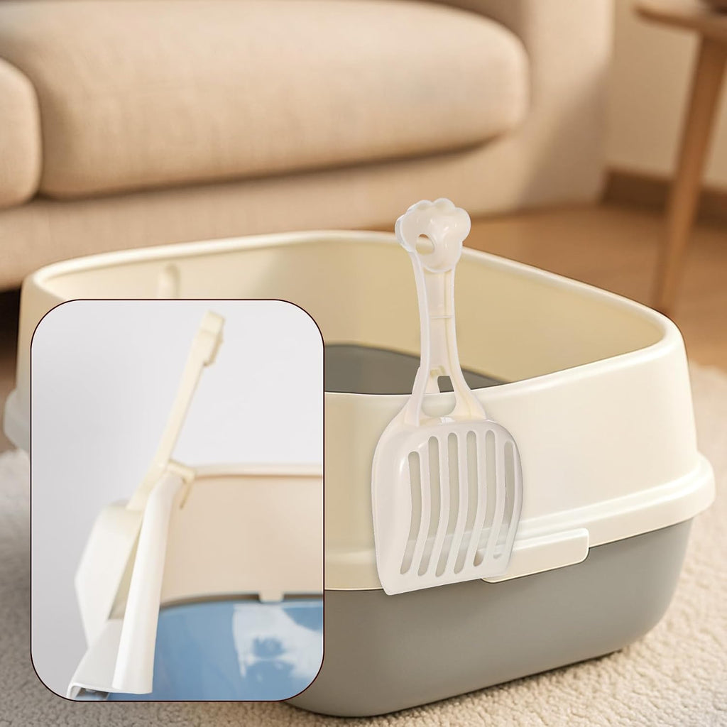 COMNICO Cat Litter Scoop, Durable Plastic Kitty Litter Sifter Scooper with Wide Slats Comfy Handle Deep Shovel Pooper Lifter Captures All Clumps for Easy Sifting Pine Pellets Box (Milky White)