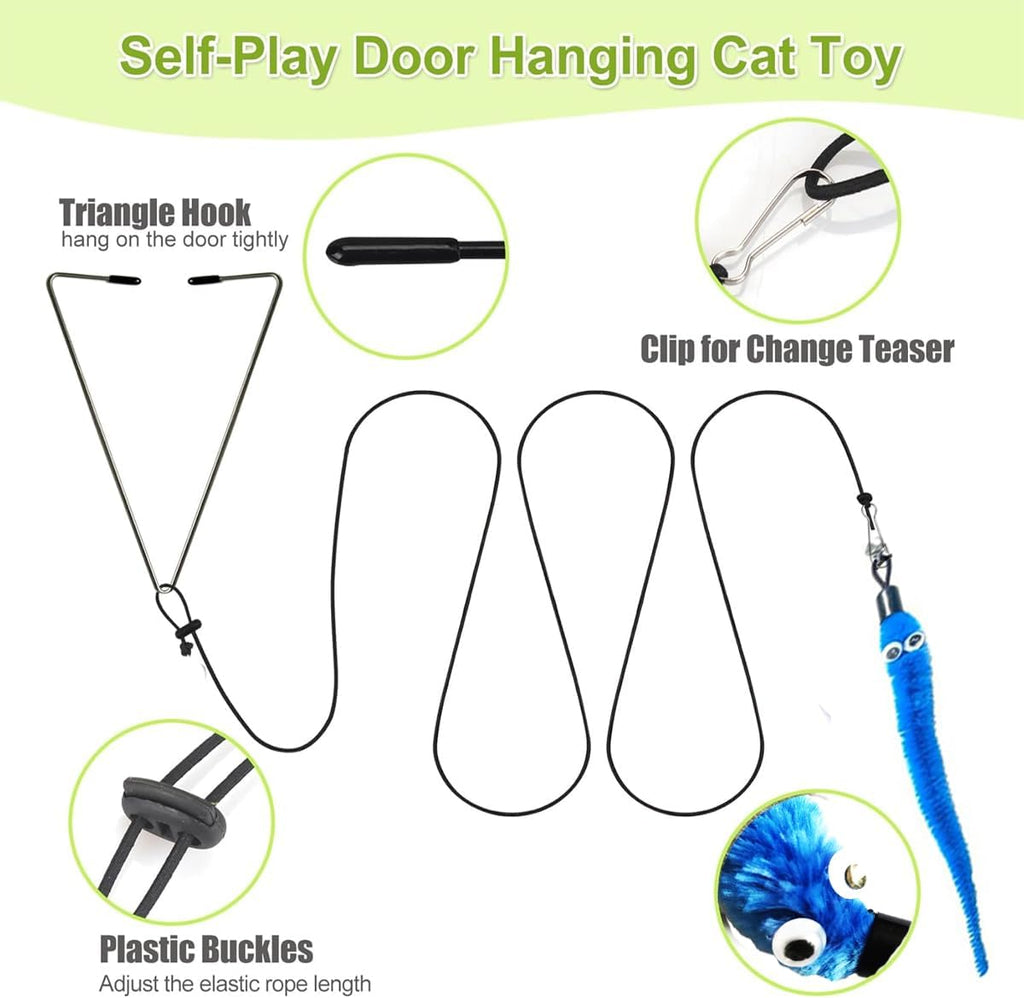 Door Hanging Cat Toys with Suction Cups, Interactive Hanging Feather & Plush Cat Toy with Bell, Assorted Replaceable Refills for Indoor Kitten Hunting Exercise & Boredom Relief (caterpillar)