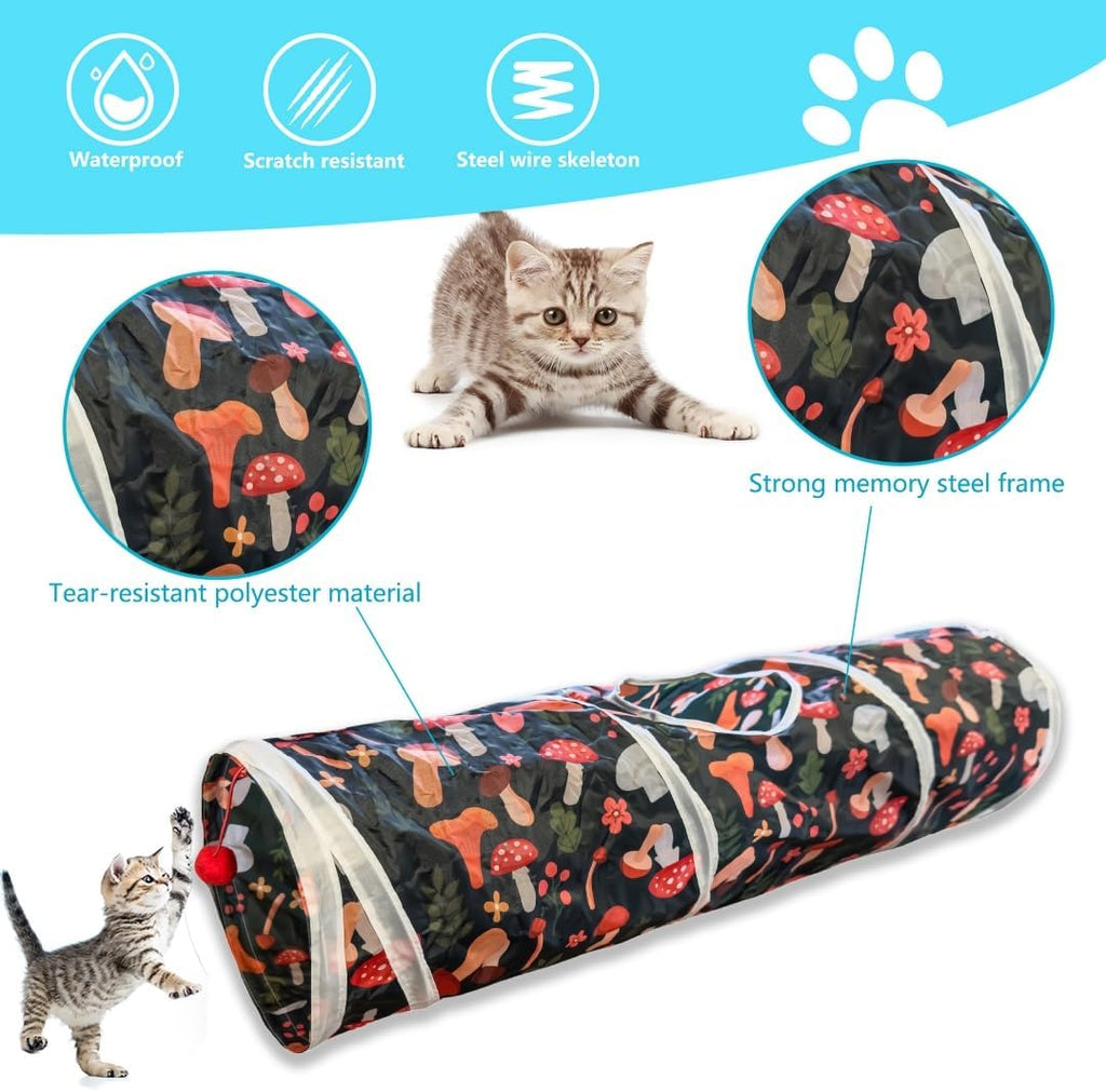 Cat Tunnel, 2-Way Cat Tunnels for Indoor Cats, Collapsible Cat Play Tunnel, Interactive Toy Maze Cat House with 2 Play Ball for Cats, Puppy, Kitty, Kitten, Rabbit