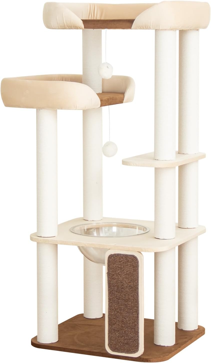 53" Cat Tree Tower for Large Cats, Large Perch & Sisal Board