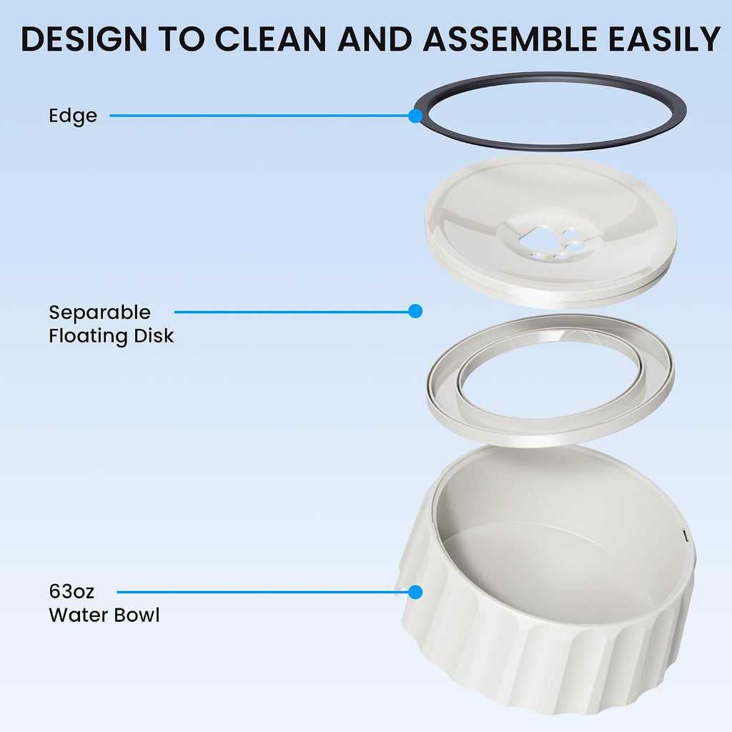 Dog Water Bowl No Spill 70oz/2L Large Capacity Dispenser Non Slip No Splash Bowl Pet Slow Feeder No Drip Dog Water Bowl on Vehicle Slow Water Bowl for Dogs and Cats