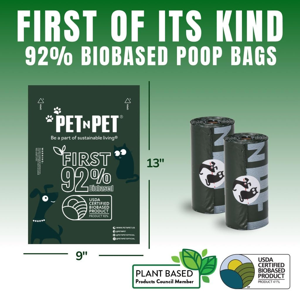 Pet N Pet Dog Poop Bags Rolls, 180 Count, Unscented Leak Proof Thick Waste | 92%, Plant Based, Doggie Poo, Cat, Tear-Resistant, Easy-Tear Design, Reliable, Everyday Convenience, Durable, dog waste bags