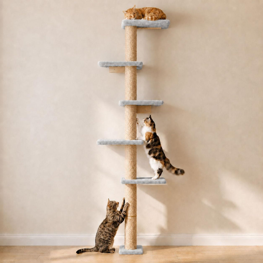 80-Inch Wall-Mounted Cat Tree with Scratching Post & 5 Perches