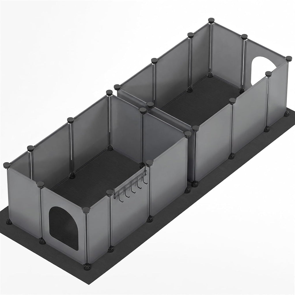 HOOBRO 2 Pack Cat Litter Box Enclosure Splash Guard with Large Oxford Mat, Plastics High-Edge Litter Guard with Drain Hooks, DIY Assembly, 70.9" L x 29.1" W x 15.7" H, Easy to Clean, Grey GY08PP03