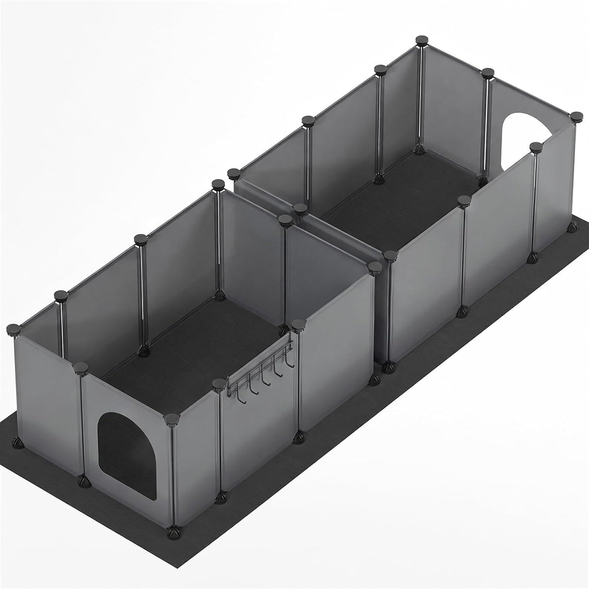 HOOBRO 2 Pack Cat Litter Box Enclosure Splash Guard with Large Oxford Mat, Plastics High-Edge Litter Guard with Drain Hooks, DIY Assembly, 70.9" L x 29.1" W x 15.7" H, Easy to Clean, Grey GY08PP03