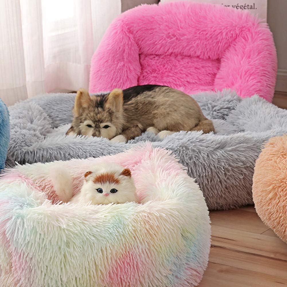 La La Pet® Donut Dog Cat Bed Cozy Cave Pet Bed Burrow Dog Bed Calming Cuddler Self-Warming Pet Bed Soft Plush Pet Cushion Improved Sleep for Cats Small Medium Dogs Dark Gray M