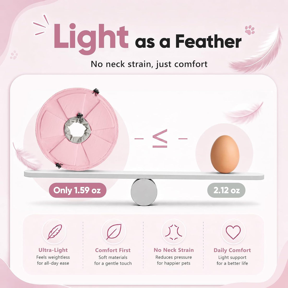 Cat Cone Collar Soft, Adjustable Elizabethan Collar for Cats to Stop Licking, Comfortable Lightweight Kitten Cone for Wound Healing and Surgery Recovery,Pink,M
