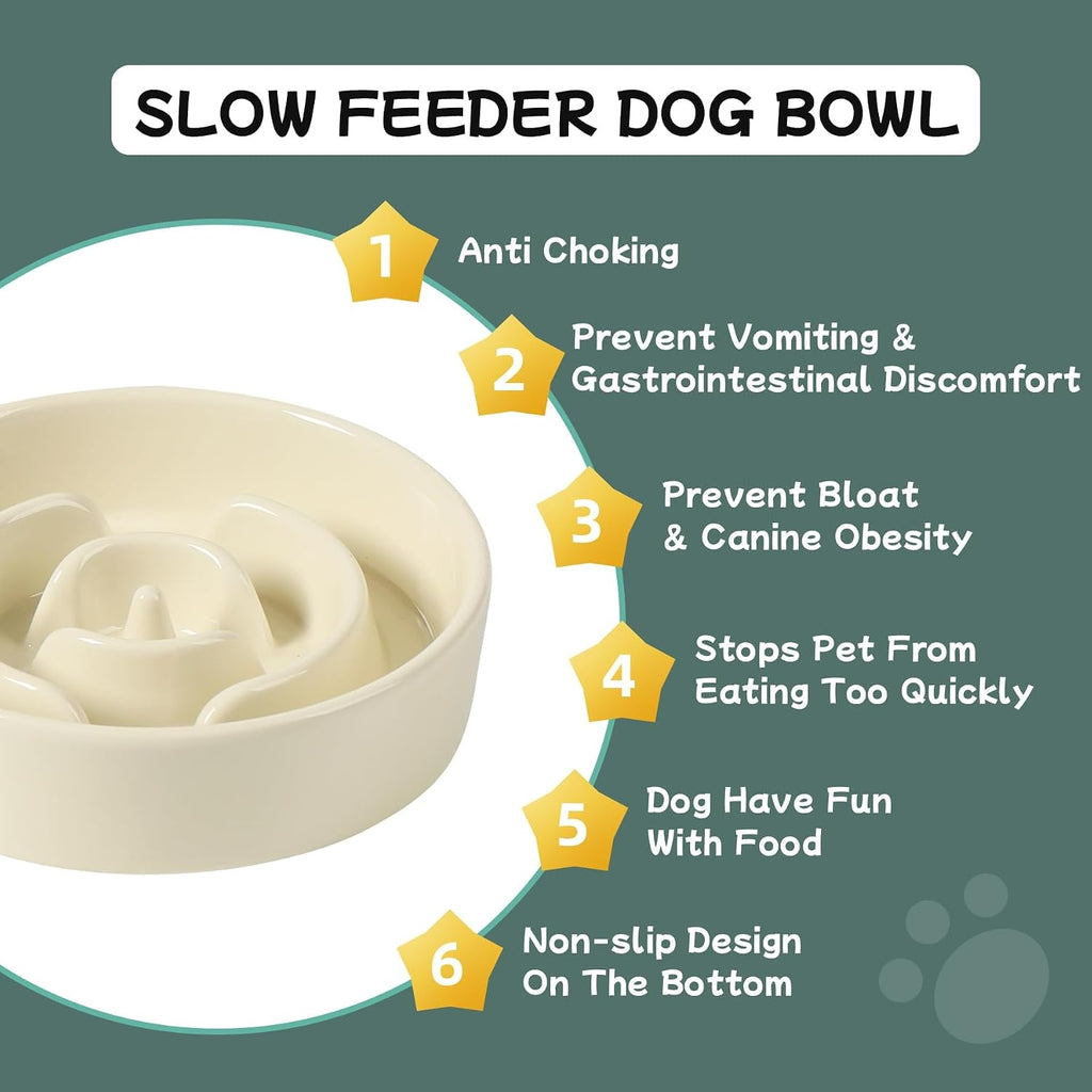 Havniva Ceramic Slow Feeder Dog Bowls, 6.1 in Slow Feeder for Small Breed