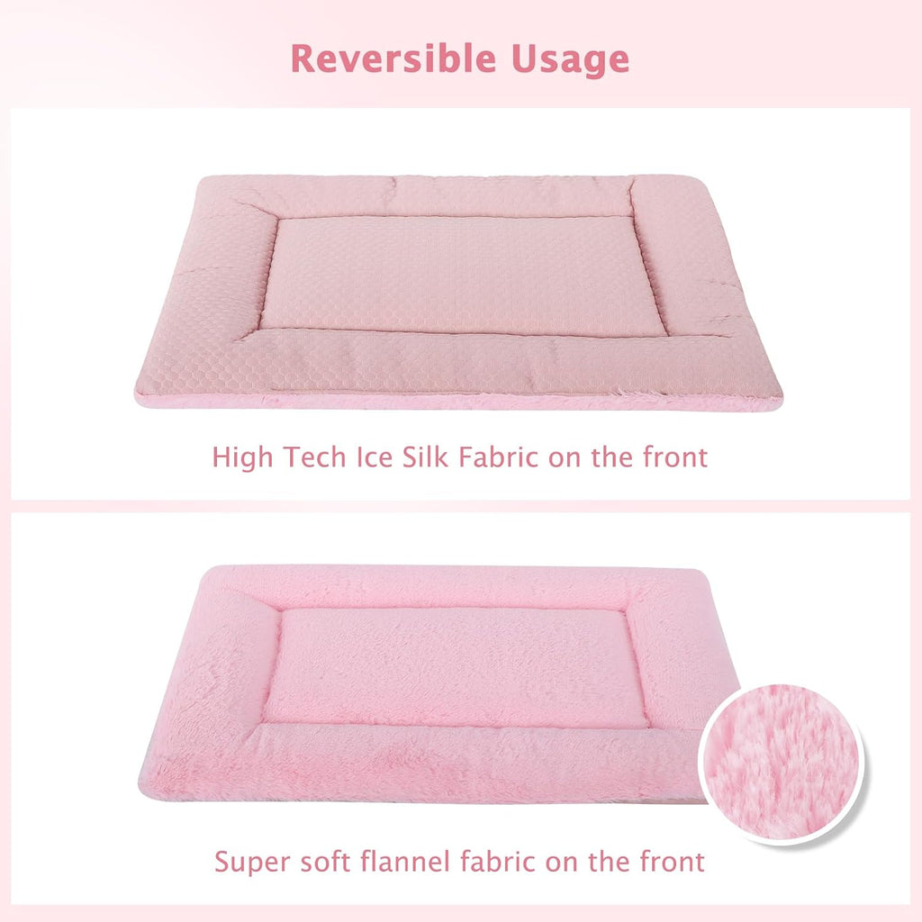 Dog Bed Mat, Crate Pad Reversible,Soft Kennel Pad, Washable Crate Mat (Cool and Warm),Pet Sleeping Mattress for Small Medium Dogs XB009 Pink 30''x20''