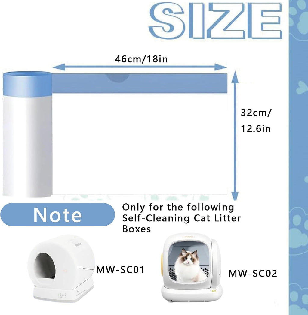120 pcs Cat Litter Box Liners Fit For MW-SC01/MW-SC02/MW-LR01, 18" x 12.6"