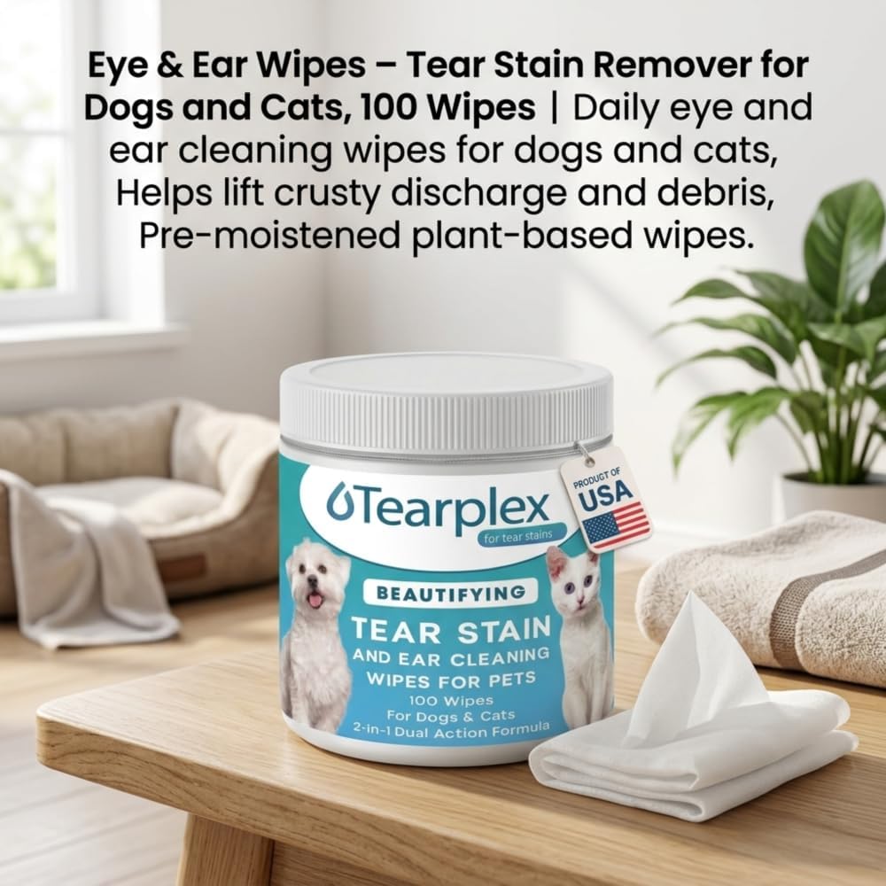 Eye & Ear Wipes – Tear Stain Remover for Dogs and Cats, 100 Wipes