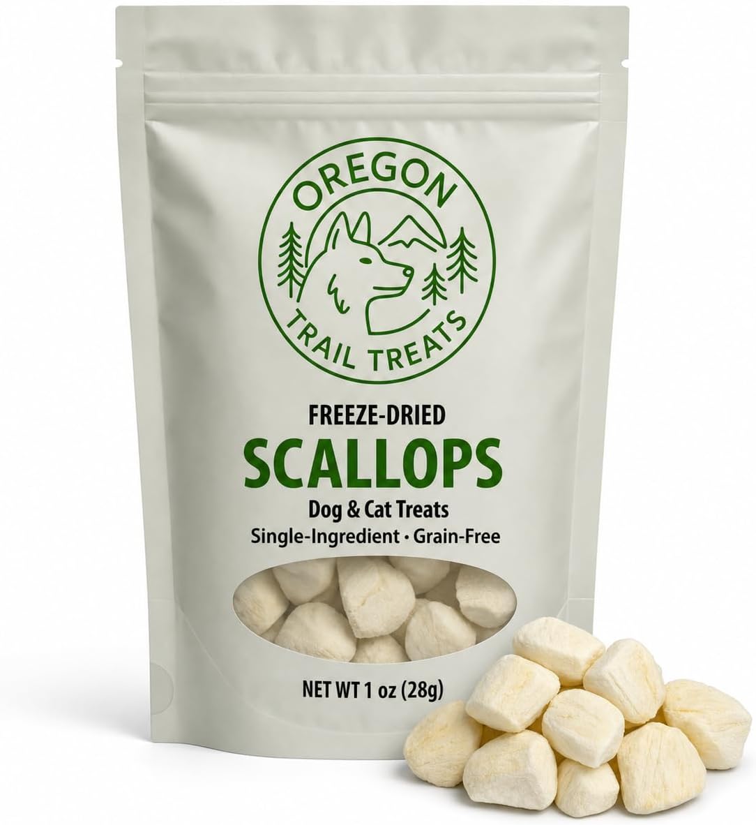 Oregon Trail Treats Freeze-Dried Scallops Dog & Cat Treats - Single Ingredient Premium Bay Scallops Grain Free 1 oz