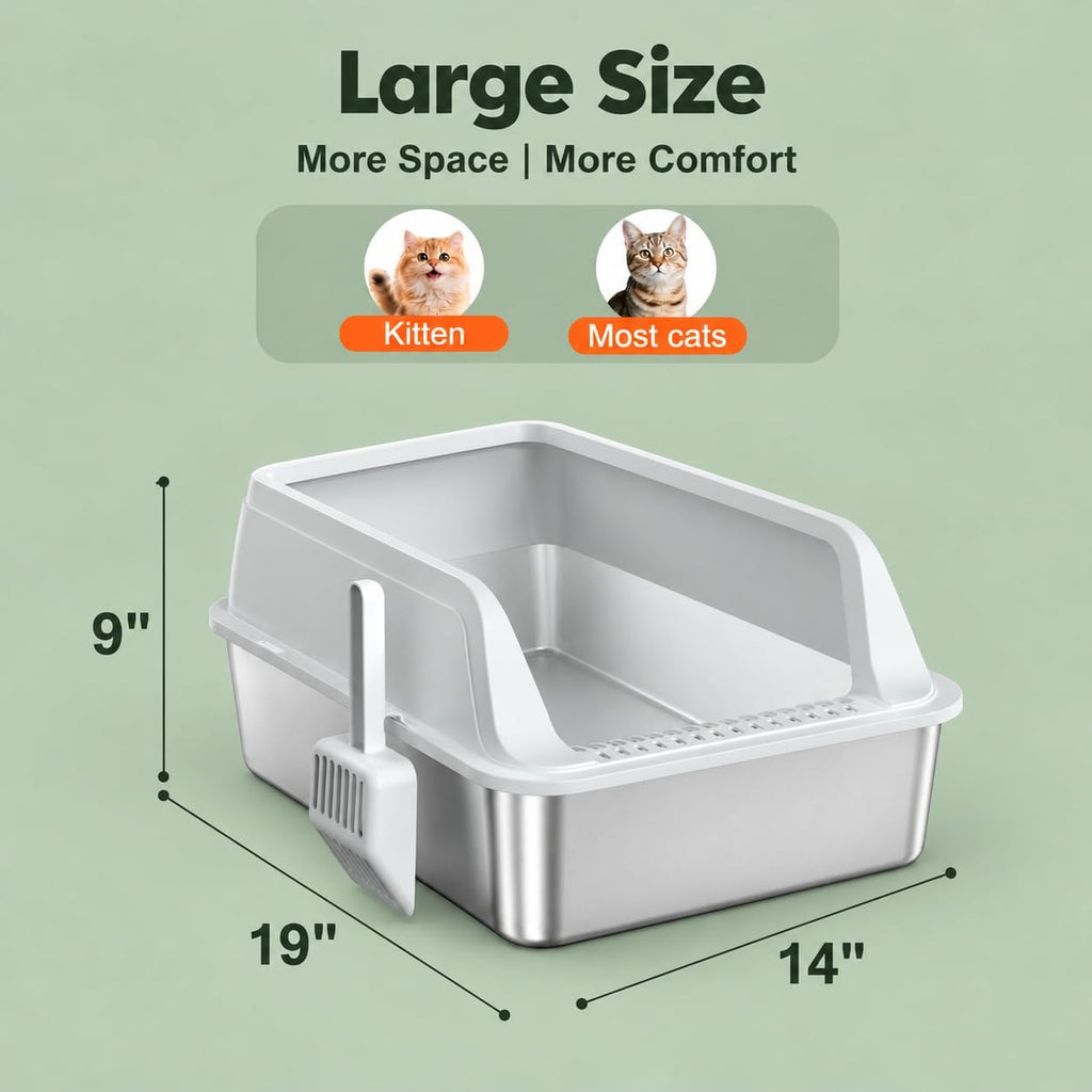 FURTIME Stainless Steel Cat Litter Box with Lid 2Pcs, Enclosed Litter Boxes