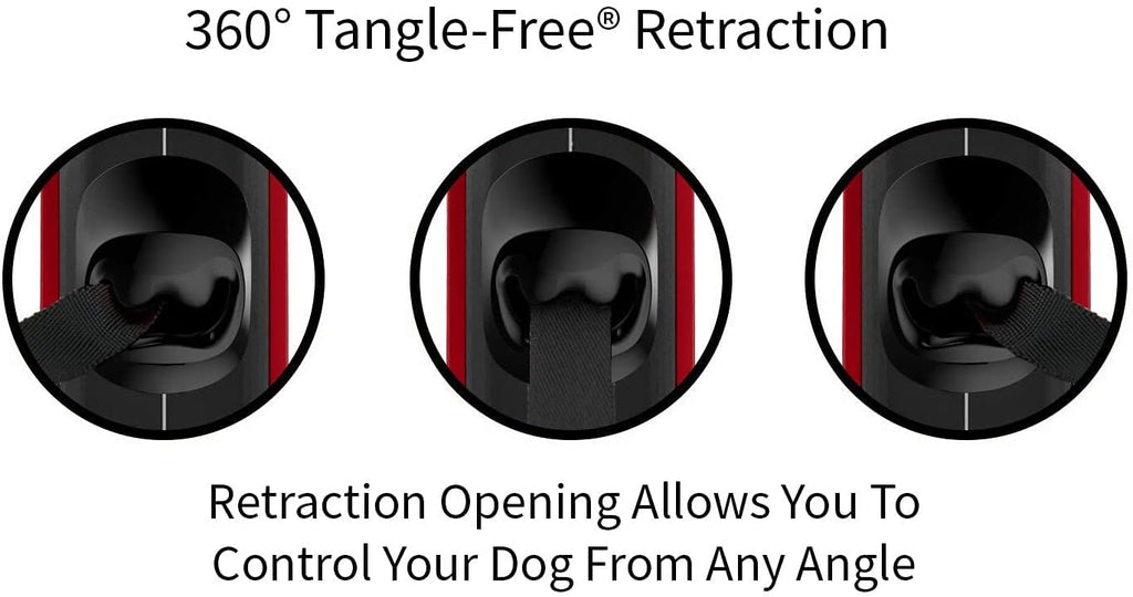 TUG Oval 360° Tangle-Free Retractable Dog Leash with Integrated Waste Bag Dispenser (Medium, Red)
