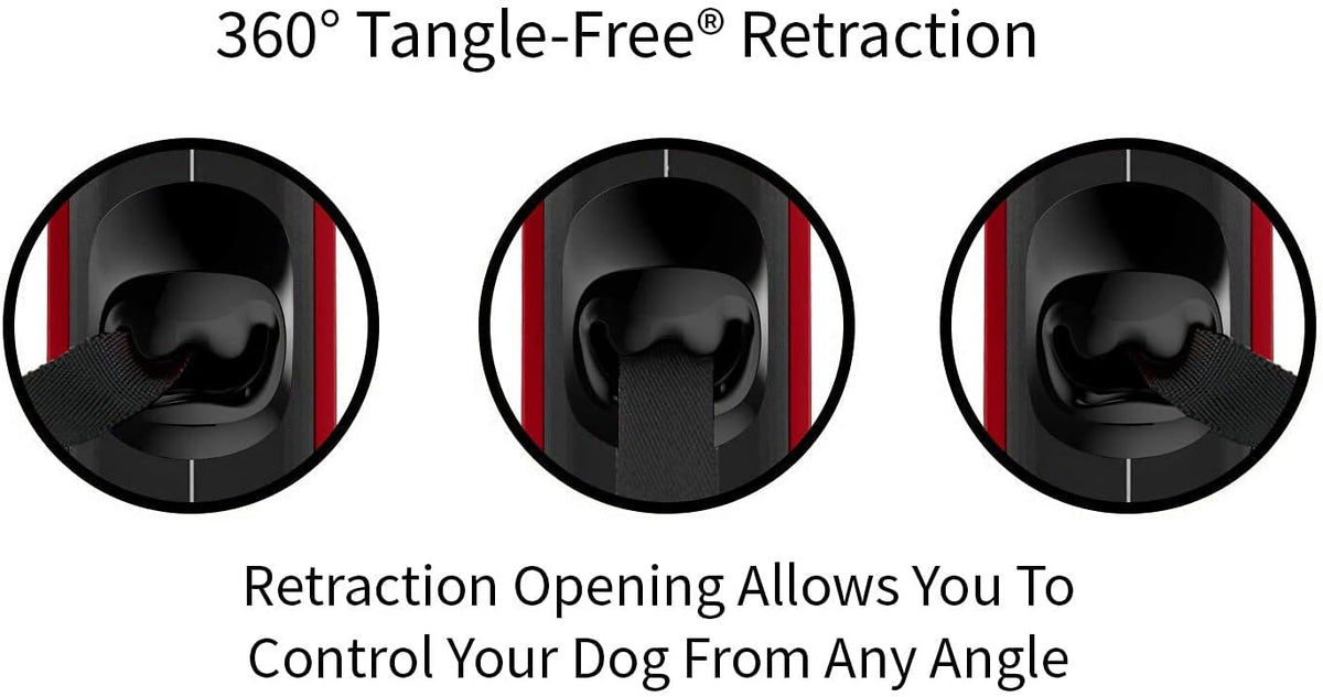 TUG Oval 360° Tangle-Free Retractable Dog Leash with Integrated Waste Bag Dispenser (Medium, Red)