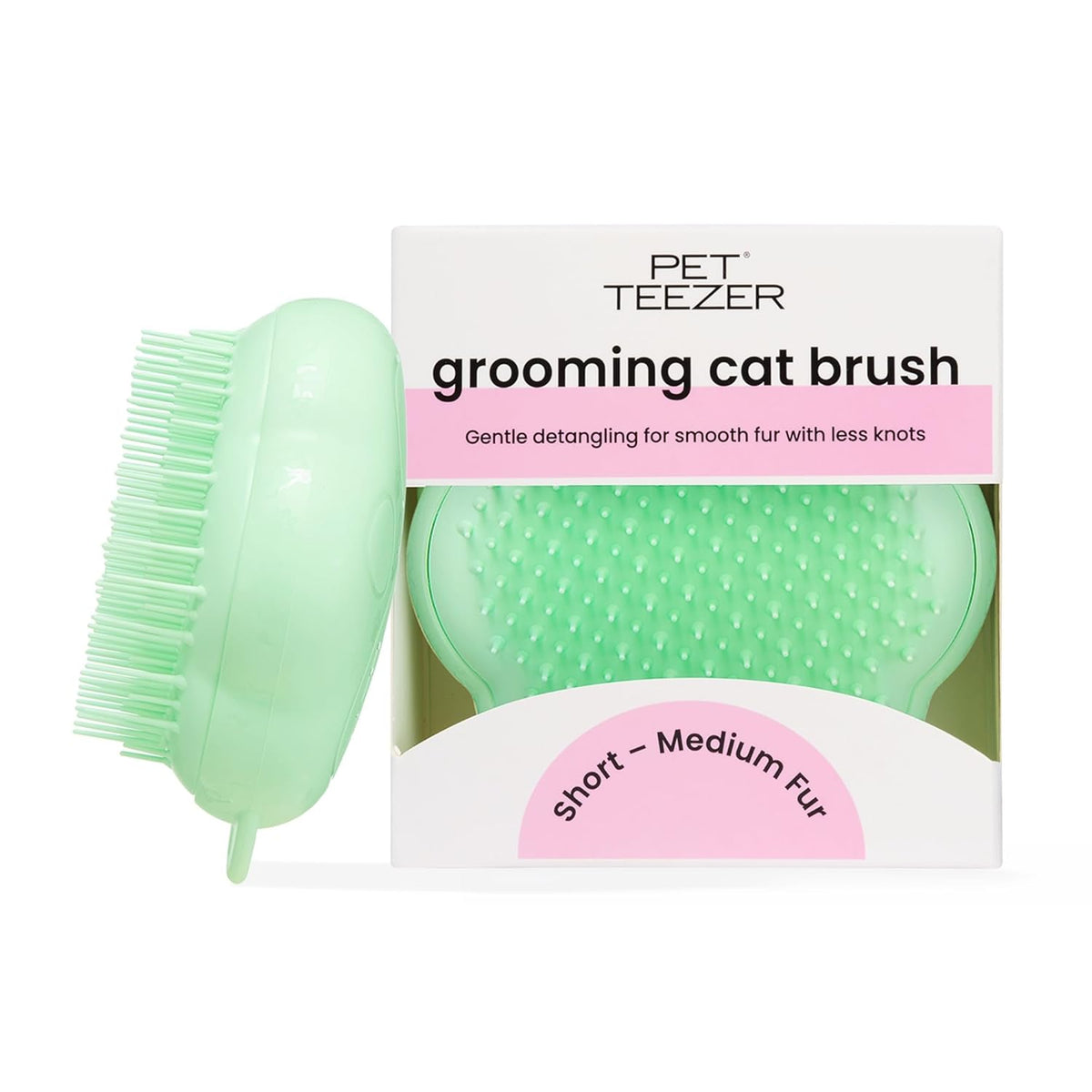 Pet Teezer Cat Brush for De-Shedding Short to Medium Fur, Green