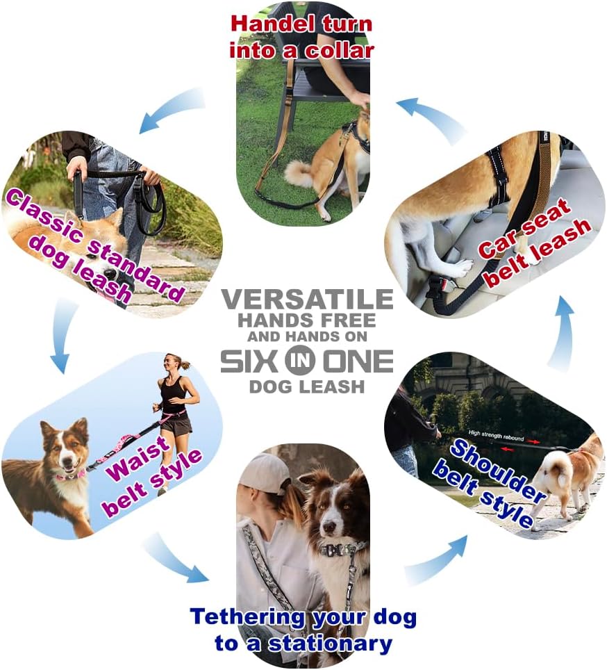 TSPRO Shock Absorbing Hands-Free Bungee Dog Leash with Car Safety Tether