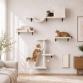 Cat Wall Shelves Set - 5 in 1 Wall-Mounted Cat Tree with Scratching Post - Perch, Condo, and Climbing Platforms - Ivory
