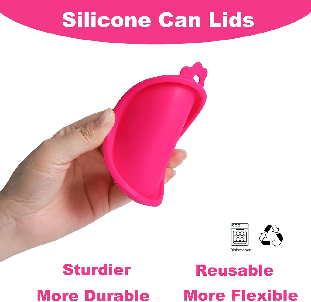 Comtim Cat Food Can Covers Lids for 5.5 oz Cans, 2 Pack Silicone Cat Food Can Lids for 5.5 oz 5.3 oz Cans...Pet Food Can Covers Reusable Can Toppers Savers for Wet Food (Hot Pink)
