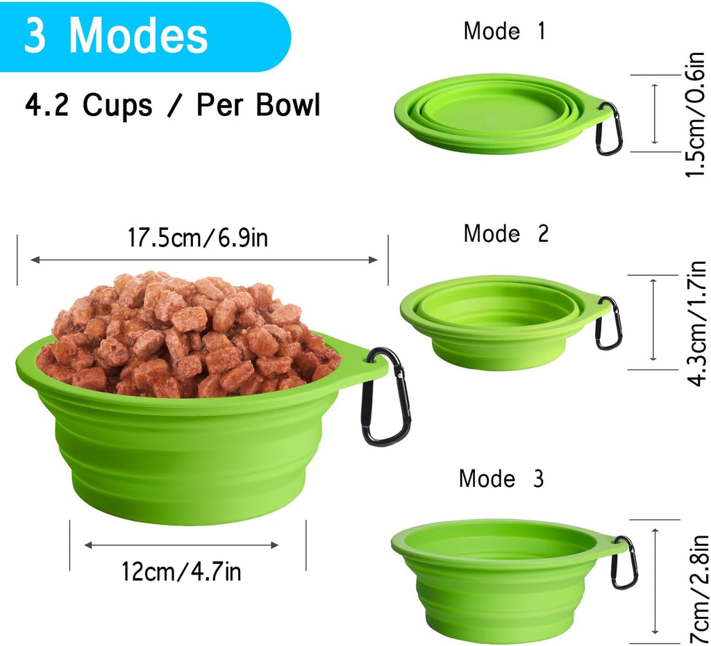 PetBonus 2-Pack Large Silicone Collapsible Dog Bowls, 34oz/1000ml BPA Free Portable Foldable Travel Bowl for Pet Cat, Food Water Feeding Dish for Camping with 2 Carabiners (Light Blue & Green) | 34 Oz, Silicone, Foldable Expandable Cat Feeding Cup Dish...