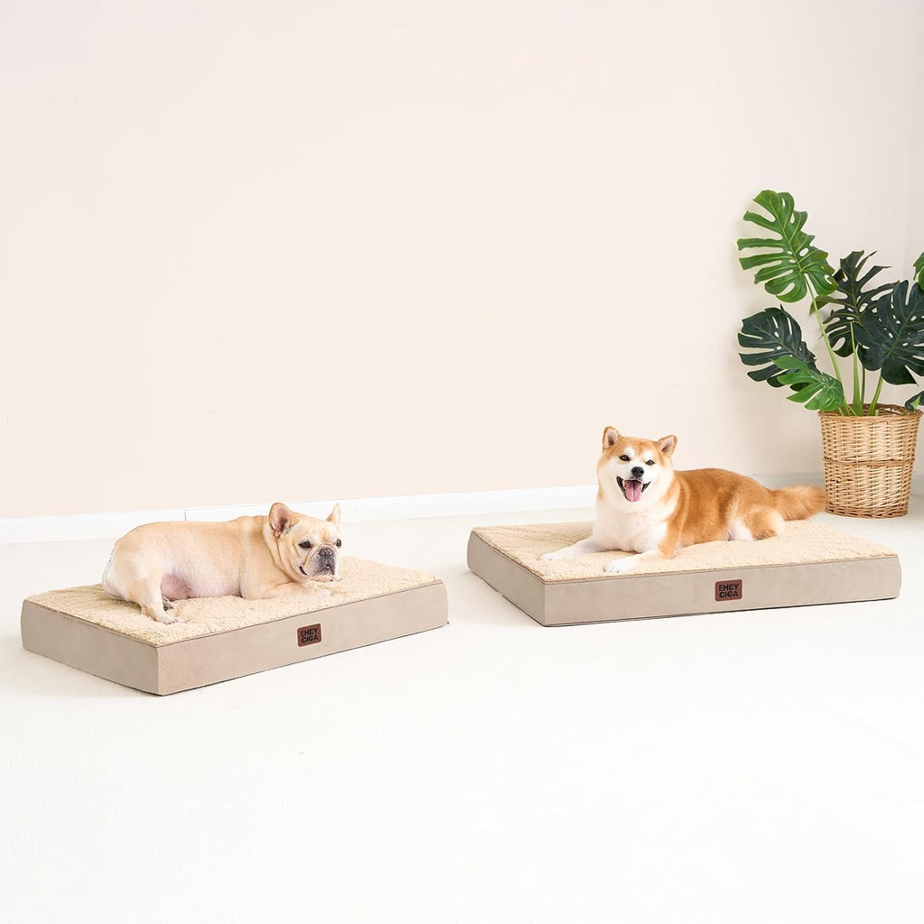 EHEYCIGA Orthopedic Dog Bed Large with Removable Washable Cover, 35IN Khaki