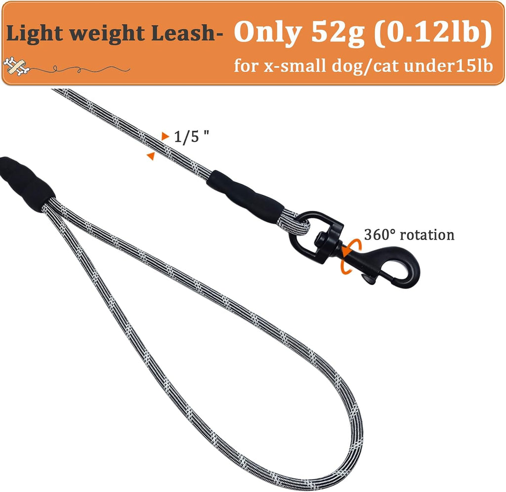 WYuZe Reflective XS Rope Dog Leash 6/10/15FT for Small Dogs Cat up to 15lbs