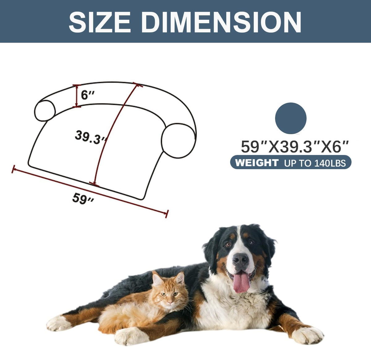 Calming Dogs/Cats Bed Mats, Dog Pad Washable Removable Couch Cover, Plush Long Fur Mat for Pets, Waterproof, Perfect for Small, Medium and Large Dogs and Cats (Navy Blue, 59"x39.3"x6.0")