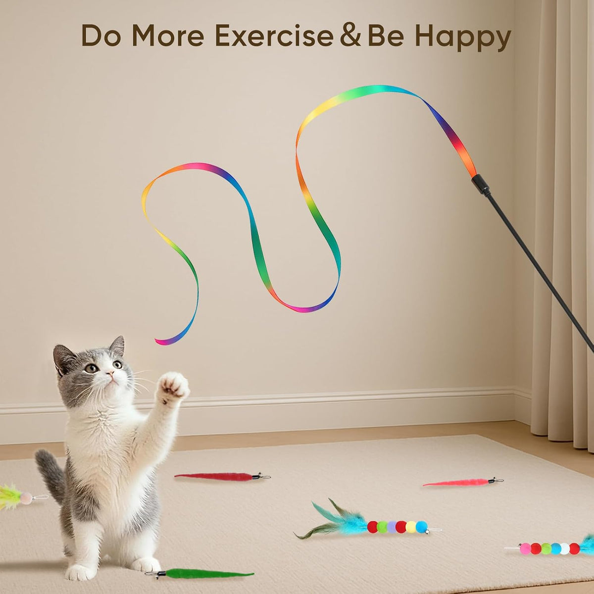 Cat Toys for Indoor Cats, 13 Packs Interactive Cat Wand Toy Set | Kitten Toys Feather Toys & Teasers, Fun Cat Toys for Exercise, Playtime and Boredom Relief