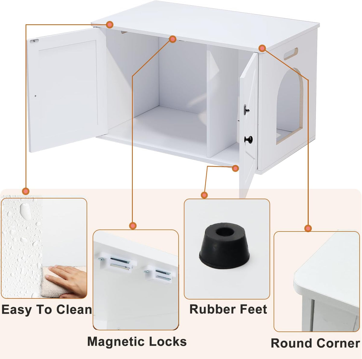 Timberer Cat Litter Box Enclosure, Hidden Litter Box Furniture with Divider | Wooden Cat Washroom Furniture, Indoor Cat House, Dog-Proof, Fits Most of Litter Box, White