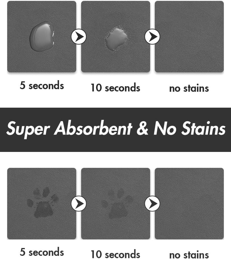 MontVoo Absorbent Dog Food Mat-Dog Mat for Food and Water Bowl | Quick Dry Pet Dish Mat, No Stains & Easy Clean Cat Rug for Messy Drinkers Cat Accessories Pet Supplies, 12"x19", Darkgrey