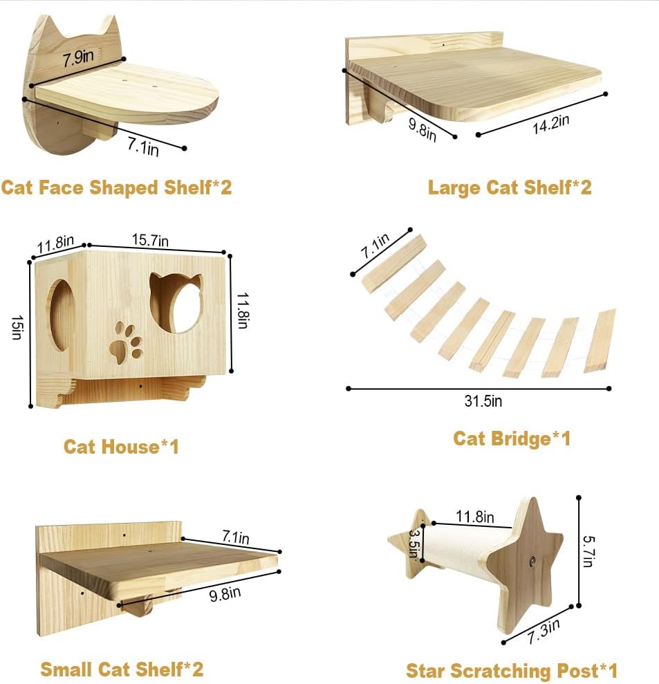 La La Pet Modern Cat Shelves & Perches - Wall Mounted Cat Climbing Tree with 9 Steps & Ladder, Activity Center & Lounger