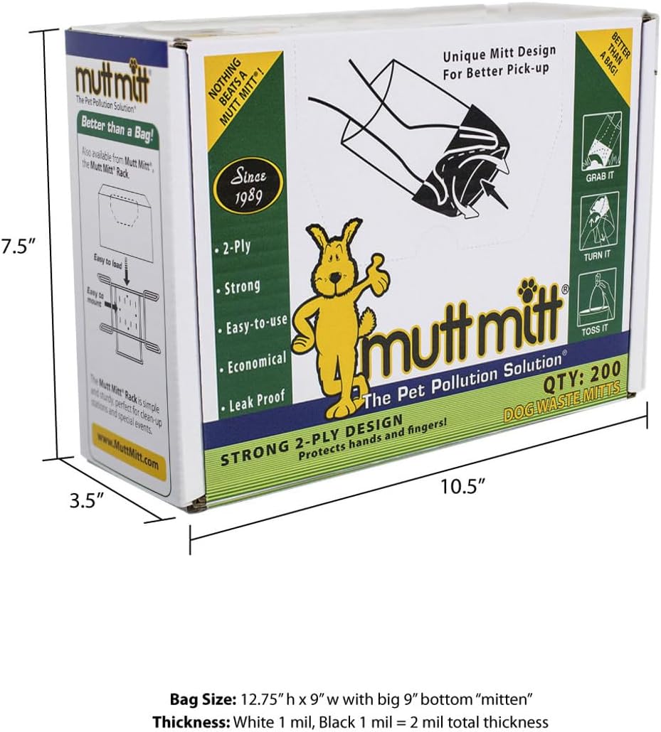 Mutt Mitt® 2-Ply dog waste pick-up bags Dispense-A-Mitt™ - 200 Dog Waste Bags in a wall mountable box. (Pack of 2)