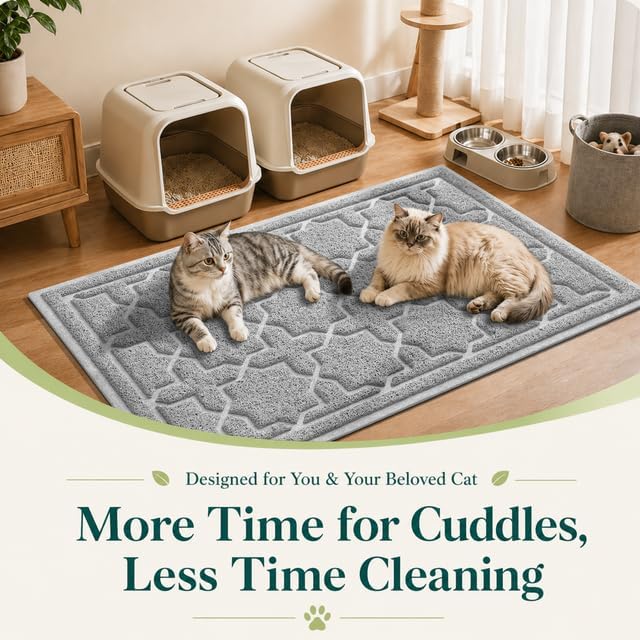 Yimobra Cat Litter Mat, Waterproof Litter Trap Mat, 35.4x23.6, Grey | PVC Litter Box Mat with Non Slip Backing, Easy Clean Surface and Scatter Control Design for Cleaner Floors