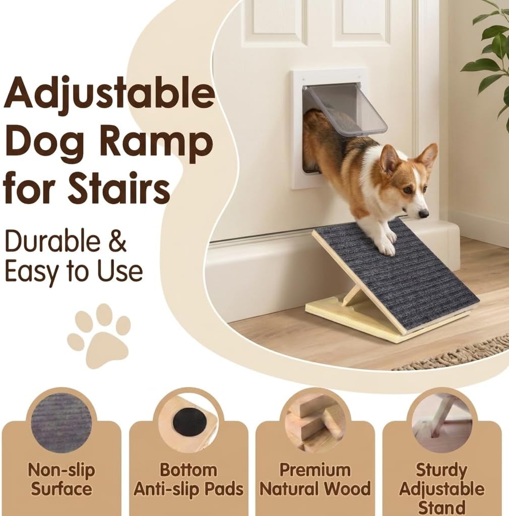 2 Pack Adjustable Dog Ramp for Stairs for Small Dogs, Senior Dogs, Short-Legged Breeds, Non-Slip Solid Wood Foldable Ramp for Indoor/Outdoor Steps, Joint-Friendly Stair Wedges for Corgis & Dachshunds