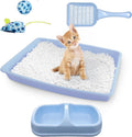 PAWISE Cat Litter Box Set, Small Cat Kitten Starter Kit, Includes Cats Toilet Kitten Litter Pan with Litter Scoop, Double Dish Cat Bowl, Kittens Mouse and Ball Toy